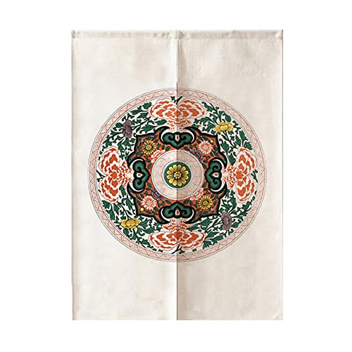 Oduo Japanischer Noren Lang Vorhang Türvorhang, Gardinen Tür Vorhang Tapisseri Baumwolle Leinen kurz Vorhänge Restaurant Küche Türvorhänge, Chinesischer Stil (Chinesische Blume,85x90cm) von Oduo