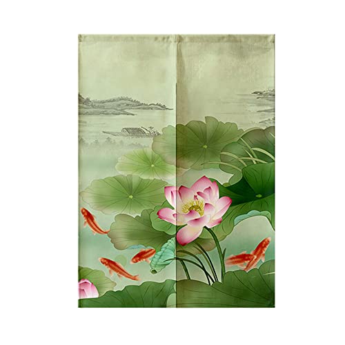 Oduo Japanischer Noren Lang Vorhang Türvorhang, Gardinen Tür Vorhang Tapisseri Baumwolle Leinen kurz Vorhänge Restaurant Küche Türvorhänge, Chinesischer Stil (Karpfen,85x150cm) von Oduo