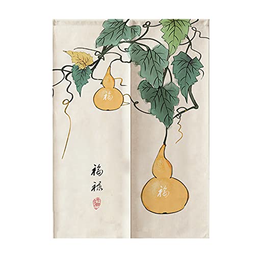 Oduo Japanischer Noren Lang Vorhang Türvorhang, Gardinen Tür Vorhang Tapisseri Baumwolle Leinen kurz Vorhänge Restaurant Küche Türvorhänge, Chinesischer Stil (Kürbisrebe,85x120cm) von Oduo