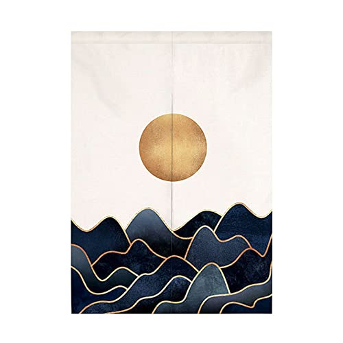 Oduo Japanischer Noren Lang Vorhang Türvorhang, Gardinen Tür Vorhang Tapisseri Baumwolle Leinen kurz Vorhänge Restaurant Küche Türvorhänge Schattierung Hälfte Vorhang,Sonne (65x120cm,Goldene Sonne) von Oduo