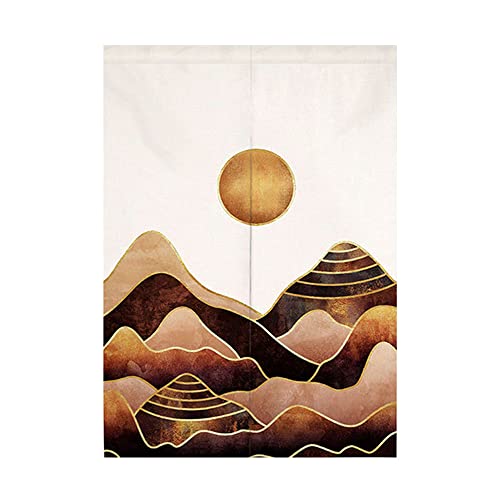 Oduo Japanischer Noren Lang Vorhang Türvorhang, Gardinen Tür Vorhang Tapisseri Baumwolle Leinen kurz Vorhänge Restaurant Küche Türvorhänge Schattierung Hälfte Vorhang,Sonne (85x150cm,Goldener Berg) von Oduo