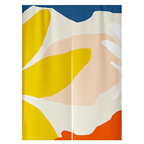 Oduo Japanischer Noren Lang Vorhang Türvorhang, Nordischer Stil Pflanzendruck Gardinen Tür Vorhang Tapisseri Leinen Stoff Kurz Vorhänge Restaurant Küche Türvorhänge Schattierung (Abstrakt,85x90cm) von Oduo