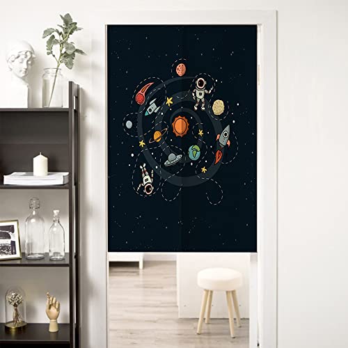 Oduo Japanischer Noren Lang Vorhang Türvorhang, Weltraum Drucken Gardinen Tür Vorhang Tapisseri Leinen Stoff kurz Vorhänge Restaurant Küche Türvorhänge Schattierung (Astronaut,75x120cm) von Oduo