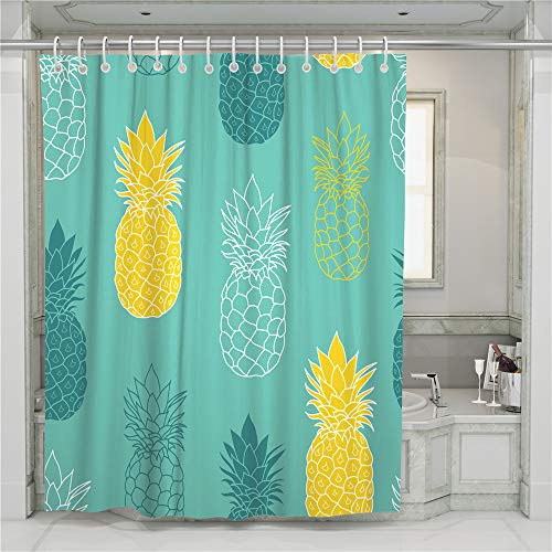 Oduo Modern Duschvorhang, Wasserdicht Polyester Badvorhänge 3D Drucken mit Ananas Grün Muster Waschbar Bad Vorhang mit 12 Haken (Grün,180x200cm) von Oduo