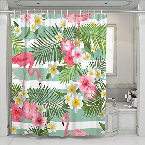 Oduo Modern Duschvorhang, Wasserdicht Polyester Badvorhänge 3D Drucken mit Flamingo Tier Muster Waschbar 180x180 180x200 Bad Vorhang mit 12 Haken (Blume,120x180cm) von Oduo