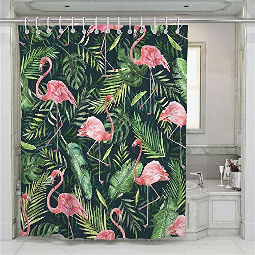 Oduo Modern Duschvorhang, Wasserdicht Polyester Badvorhänge 3D Drucken mit Flamingo Tier Muster Waschbar 180x180 180x200 Bad Vorhang mit 12 Haken (Grün,120x180cm) von Oduo