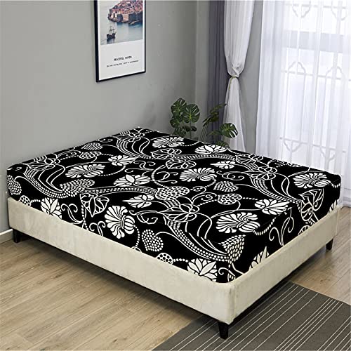 Oduo Spannbetttücher für Boxspringbetten, Blumen Drucken Spannbettlaken aus Mikrofaser - Spannbetttuch für Einzelbett Doppelbett - Spannbetttuch Steghöhe bis 27cm (Vintage-Stil,180x200cm) von Oduo