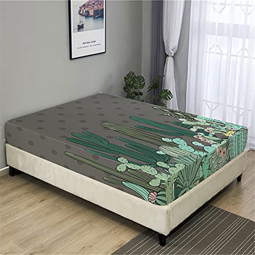 Oduo Spannbetttücher für Boxspringbetten, Kaktus Drucken Spannbettlaken aus Mikrofaser - Spannbetttuch für Einzelbett Doppelbett - Spannbetttuch Steghöhe bis 27cm (Grüne Pflanzen,120x200cm) von Oduo