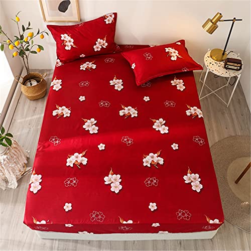 Oduo Spannbetttücher für Boxspringbetten, Spannbettlaken aus Mikrofaser - Drucken Spannbetttuch für Einzelbett Doppelbett - Spannbetttuch Steghöhe bis 30 cm (Rote Blumen,180x200x30cm) von Oduo