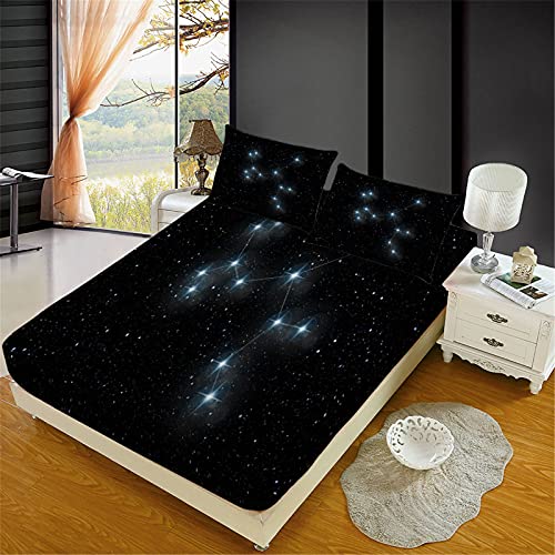 Oduo Spannbetttücher für Boxspringbetten, Sternenhimmel Drucken Spannbettlaken aus Mikrofaser - Spannbetttuch für Einzelbett Doppelbett - Spannbetttuch Steghöhe bis 27cm (Konstellation,200x200cm) von Oduo