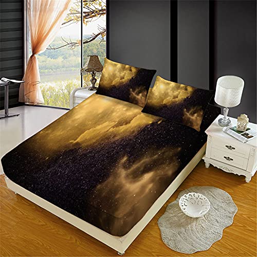 Oduo Spannbetttücher für Boxspringbetten, Sternenhimmel Drucken Spannbettlaken aus Mikrofaser - Spannbetttuch für Einzelbett Doppelbett - Spannbetttuch Steghöhe bis 27cm (Universum,180x200cm) von Oduo