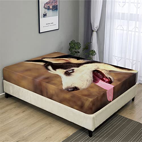 Oduo Spannbetttücher für Boxspringbetten, Tier Drucken Spannbettlaken Mikrofaser - Spannbetttuch für Einzelbett Doppelbett - Spannbetttuch Steghöhe bis 27cm (Sibirischer Husky,160x200cm) von Oduo