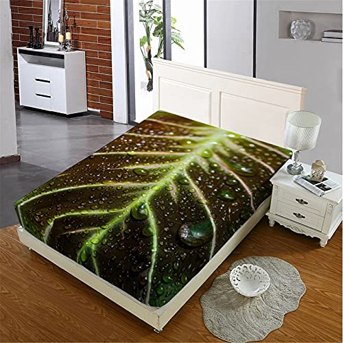 Oduo Spannbetttücher für Boxspringbetten,Grünes Blatt Drucken Spannbettlaken aus Mikrofaser - Spannbetttuch für Einzelbett Doppelbett - Spannbetttuch Steghöhe bis 27cm (Blätter,160x200cm) von Oduo