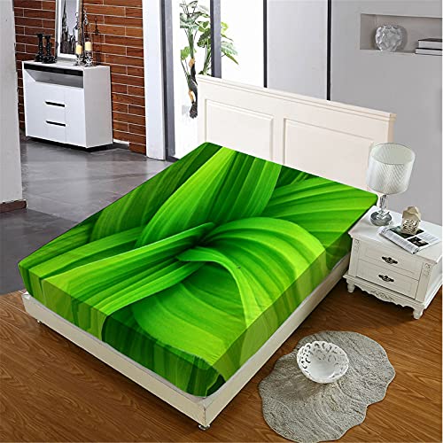 Oduo Spannbetttücher für Boxspringbetten,Grünes Blatt Drucken Spannbettlaken aus Mikrofaser - Spannbetttuch für Einzelbett Doppelbett - Spannbetttuch Steghöhe bis 27cm (Grünes Blatt,160x200cm) von Oduo