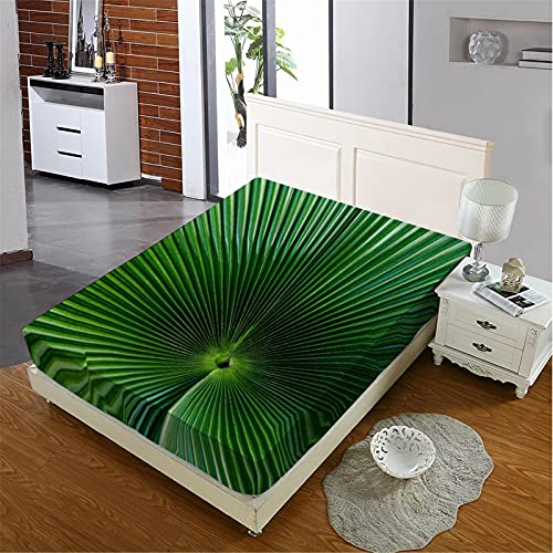 Oduo Spannbetttücher für Boxspringbetten,Grünes Blatt Drucken Spannbettlaken aus Mikrofaser - Spannbetttuch für Einzelbett Doppelbett - Spannbetttuch Steghöhe bis 27cm (Palmblatt,160x200cm) von Oduo