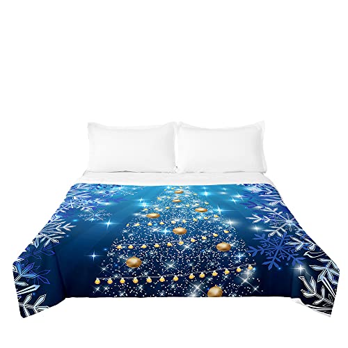 Oduo Tagesdecke Bettüberwurf, Gesteppt Quilt Überwurf Bett Mikrofaser Wohndecke Überwurfdecke 3D Xmas Drucken für Schlafzimmer Stepp Decke Super Weich (Blaue Schneeflocken,150x200cm) von Oduo