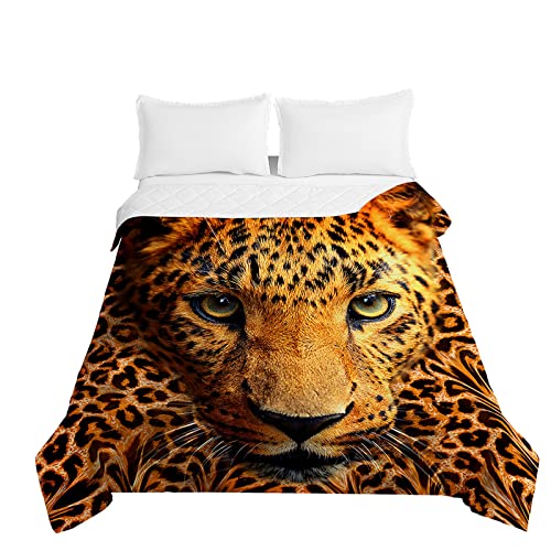 Oduo Tagesdecke Bettüberwurf Steppdecke für Doppelbett Einzelbett Kinder, 3D Leoparden Druck Bettdecke Stepp Decke Tagesdecken mit Präge Wohndecke Gesteppt Waschbare (Gelber Gepard,200x230cm) von Oduo