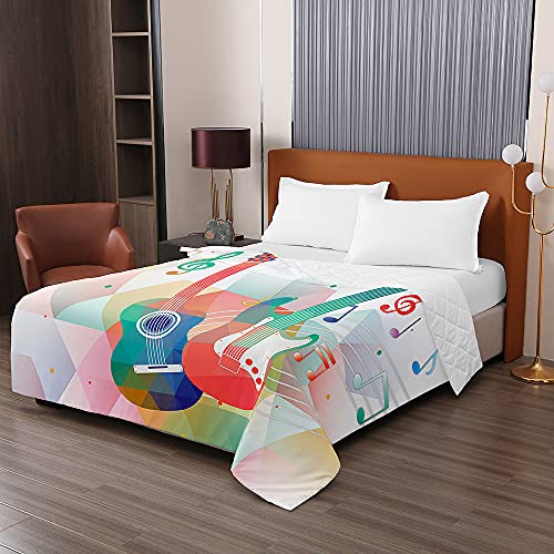 Oduo Tagesdecke Steppdecke Bettüberwurf 3D Gitarre Drucken Bettdecke Stepp Decke Sofaüberwurf Doppelbett Unterfüttert und Gesteppt Waschbare Klimaanlage Wohndecke (Musik,100x150cm) von Oduo