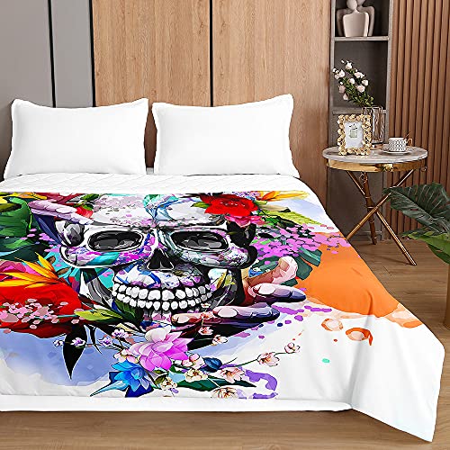 Oduo Tagesdecke Steppdecke Bettüberwurf Bettdecke Stepp Decke Sofaüberwurf Doppelbett Unterfüttert und Gesteppt Waschbare Klimaanlage Wohndecke Reisedecke (Totenkopf Druck,230x260cm) von Oduo