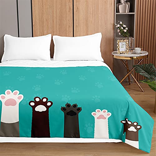 Oduo Tagesdecken Steppdecke Bettüberwurf für Doppelbett Einzelbett Kinder, Katzen Druck Bettdecke Stepp Decke Tagesdecke mit Präge Gesteppt Waschbare Wohndecke (Katzenabdrücke,200x230cm) von Oduo