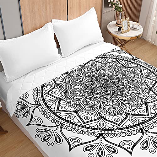 Oduo Tagesdecken Steppdecke Bettüberwurf für Doppelbett Einzelbett Kinder, Mandala Druck Bettdecke Stepp Decke Tagesdecke mit Präge Gesteppt Waschbare Wohndecke (Weiß edel,230x280cm) von Oduo