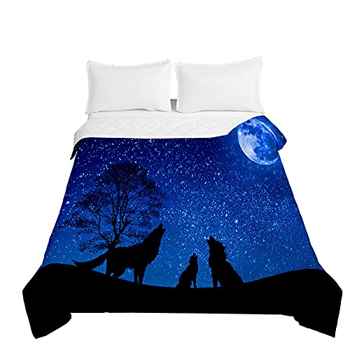 Oduo Tagesdecken Steppdecke Bettüberwurf für Doppelbett Einzelbett Kinder, Wolf Druck Bettdecke Stepp Decke Tagesdecke mit Präge Gesteppt Waschbare Wohndecke (Nachthimmel,180x220cm) von Oduo