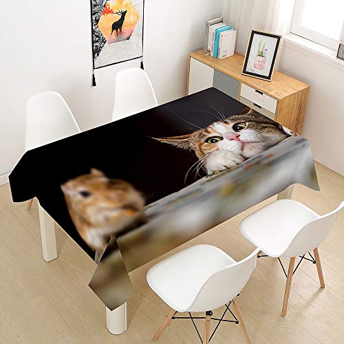 Oduo Tischdecke Wasserdicht Polyester Rechteckig, 3D-Katze Bedruckte Tischdecke Pflegeleicht Fleckschutz Ölfest Abwaschbar Outdoor Garten Deko Farbe & Größe Wählbar (Maus,100x140cm) von Oduo