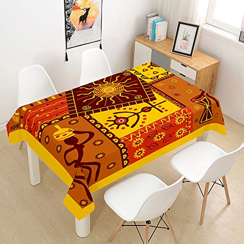 Oduo Tischdecke Wasserdicht Polyester Rechteckig, 3D Tribal Art Muster Tischdecke Abwaschbar Pflegeleicht Fleckschutz Indoor Küche Outdoor Garten Deko (Afrikanische Nation,140x200cm) von Oduo