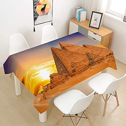 Oduo Tischdecke Wasserdicht Polyester Rechteckig, Pflegeleicht Fleckschutz Ölfest Abwaschbar Outdoor Garten Deko Farbe & Größe Wählbar, 3D-Weltarchitektur (Ägyptische Pyramiden,100x140cm) von Oduo