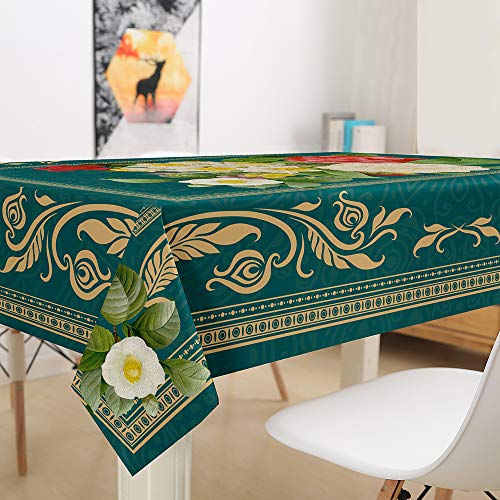 Oduo Tischdecke Wasserdicht Polyester Rechteckig, Tischdecke mit Blumenmuster Pflegeleicht Fleckschutz Ölfest Abwaschbar Outdoor Garten Deko Farbe & Größe Wählbar (Klassische Blumen,100x140cm) von Oduo