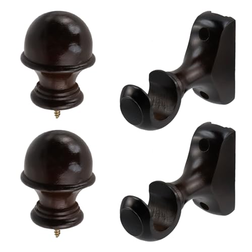 Oedema 2 Endstücke für Gardinenstangen und 2 Stück Gardinenstangenhalterungen zum Anschrauben an Gardinenstangenhalter, Holz-Fenstervorhanghaken für 3,8 cm Stange für Wohnzimmer, Schlafzimmer, Kaffee von Oedema