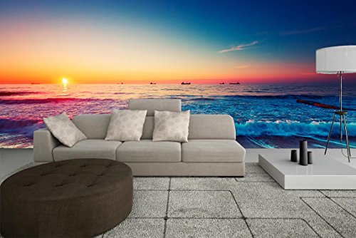 Fototapete Vinyl Strand Sonnenuntergang | Verschiedene Maße 150 x 100 cm | Ideal für die Dekoration von Esszimmern, Wohnzimmern | Landschaftsmotive | Städte, Natur, Kunst Elegantes Design von Oedim