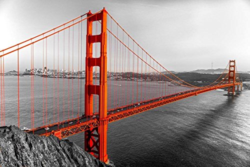 Fototapete Vinyl Wand Golden Gate San Francisco | Fototapete für Wände | Wandbild | Dekoratives Vinyl | Verschiedene Maße 350 x 250 cm | Dekor Esszimmer, Wohnzimmer, Zimmer ...| Elegantes Design von Oedim