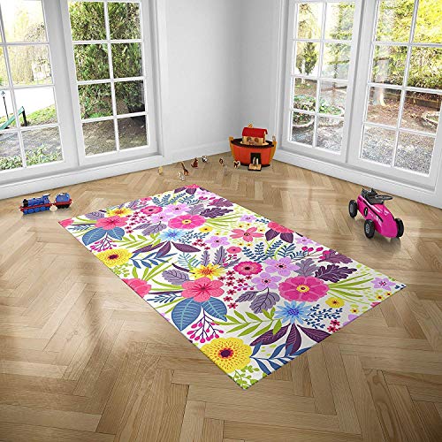Oedim Farbige Blumen Kinderteppichboden PVC Zimmer | 95 cm x 200 cm | PVC Teppich | Dekoration | Vinylböden | Sintasol Boden | Kinderschutzboden von Oedim