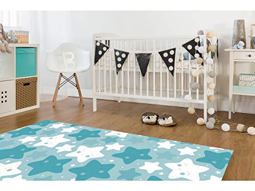 Oedim - Kinderteppich mit blauen Sternen, PVC, 95 cm x 120 cm, PVC-Teppich, Vinylboden, Heimdekoration, modernes, originelles und kreatives Design. von Oedim