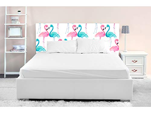 Oedim Kopfteil, PVC, Digitaldruck, Flamingos, Blau und Rosa, 150 x 60 cm, erhältlich in verschiedenen Größen, leicht, elegant, robust und wirtschaftlich. von Oedim