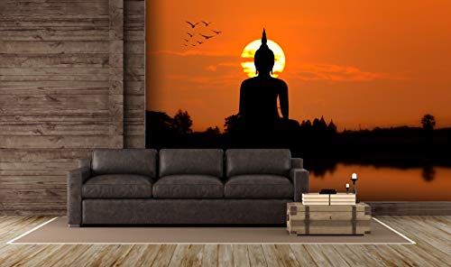 Oedim Wandaufkleber Buddha im Sonnenuntergang | Wandtattoo für Wände | Wanddekoration | Vinyl | Verschiedene Maße 200 x 150 cm | Dekoration für Esszimmer, Wohnzimmer, Schlafzimmer von Oedim