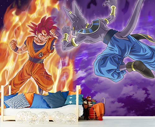 Wandtapete aus Vinyl und Tapete Dragon Ball Super Goku vs Beerus Offizielles Produkt | verschiedene Größen | Fototapete für Wände | Originalprodukt | Heimdekoration | DBS 200x150cm von Oedim