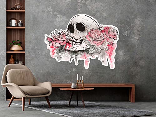 Wandtattoo Totenkopf mit Rosen | 100 x 74,3 cm | Vinyl für Wände | Originalprodukt | Vinyl Aufkleber | Wandaufkleber | Wandbild | Heimdekoration | von Oedim