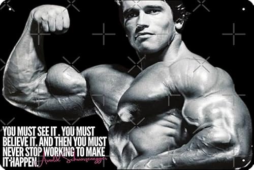 Arnold Schwarzenegger – "Make it Happen" Zitat Poster Metall-Blechschild 30,5 x 20,3 cm lustiges Männerhöhlen-Heimbüro-Bardekor von Oedrtqi