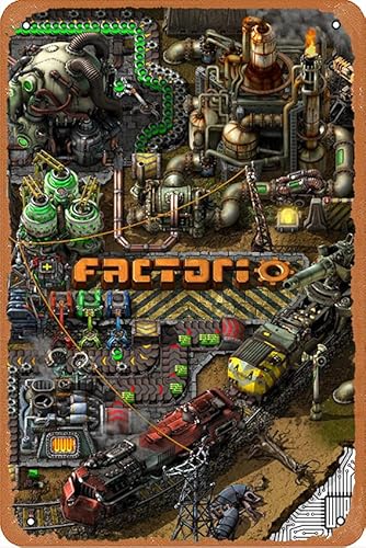 Factorio Metall-Blechschild, Wandkunst, Vintage-Stil, Männerhöhle, Bar, Laden, Garage, 30,5 x 20,3 cm, Heimbüro-Dekoration von Oedrtqi