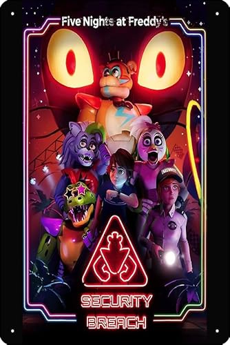 Fnaf Security Breach Poster, 20,3 x 30,5 cm, lustiges Metall-Blechschild, Spielzimmer, Männerhöhle, Wanddekoration von Oedrtqi