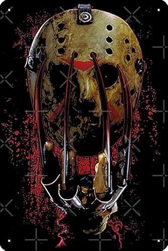 Fotodruck, Motiv: Handschuh und Maske, Freddy VS Jason, Metall-Blechschild, Wandkunst, Wanddekoration, 20,3 x 30,5 cm von Oedrtqi