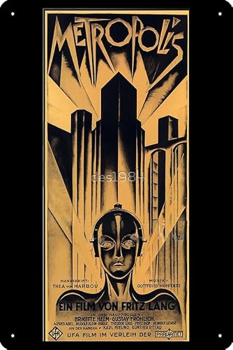 Metropolis – Fritz Lang, Filmkunstdruck, Metall-Blechschild, Plakette, Männerhöhle, Wand, 20,3 x 30,5 cm, Wanddekoration von Oedrtqi
