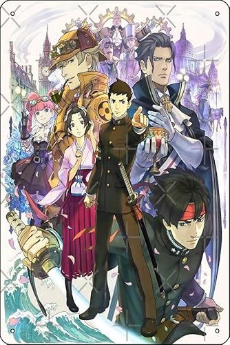 The Great Ace Attorney Adventures Poster, 20,3 x 30,5 cm, lustiges Metall-Blechschild, Spielzimmer, Männerhöhle, Wanddekoration von Oedrtqi