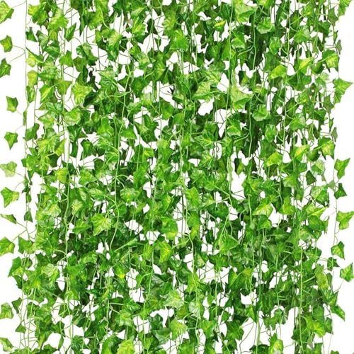 Oenothera 12 Stück Kunstpflanze Hängend Deko Vorhang, Grün Kunst Efeu, Fake Plants Room Decor für Küche, Terrasse, Schaukel, Hochzeit, Büro, Party Oenothera 12 Stück Kunstpflanze Hängend Deko Vorhang, Grün Kunst Efeu, Fake Plants Room Decor für Küche, Terrasse, Schaukel, Hochzeit, Büro, Party von Oenothera