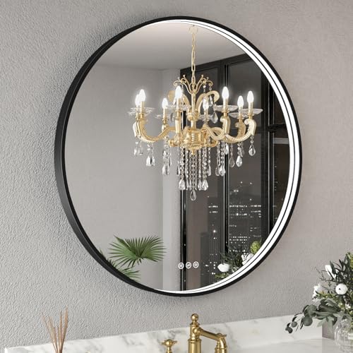 Oerbasz 71.1 cm Runder schwarz gerahmter LED Badezimmerspiegel mit Lichtern Anti-Fog Stufenlos Dimmbar Front beleuchtet Badezimmer Schminkspiegel für Wand Memory Funktion Bruchsicher Oerbasz 71.1 cm Runder schwarz gerahmter LED Badezimmerspiegel mit Lichtern Anti-Fog Stufenlos Dimmbar Front beleuchtet Badezimmer Schminkspiegel für Wand Memory Funktion Bruchsicher von Oerbasz