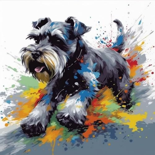 OfFsum 5D Diamond Art Painting Kits Running Schnauzer Hund 01 DIY Kreuzstich Vollbohrer Kristall Strass Malerei Stickerei Gemälde Bilder für Erwachsene Kinder Home Wall Decor von OFFSUM