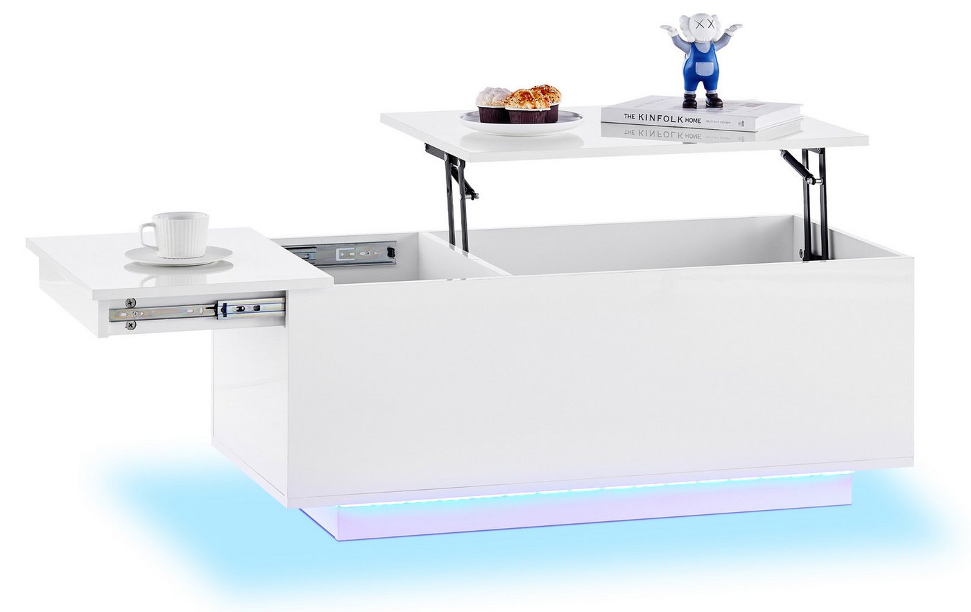 Ofcasa Couchtisch 100x50x40.5cm Hochglänzender Sofatisch (1 Tisch), Wohnzimmertisch mit liftbarer Arbeitsplatte von Ofcasa