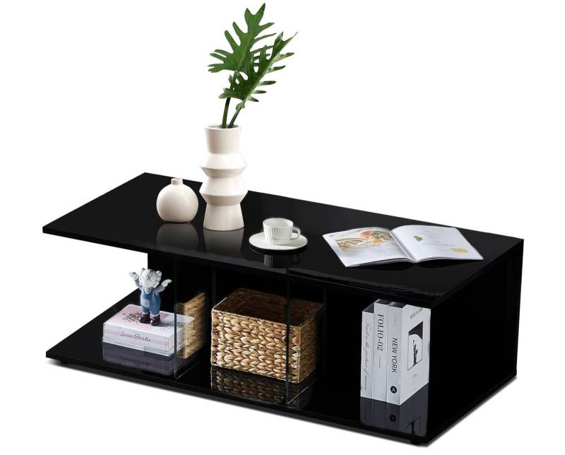 Ofcasa Couchtisch 120x60x41cm Wohnzimmertisch (1 Tisch), Hochglänzende Beistelltische mit Glastrennwände von Ofcasa